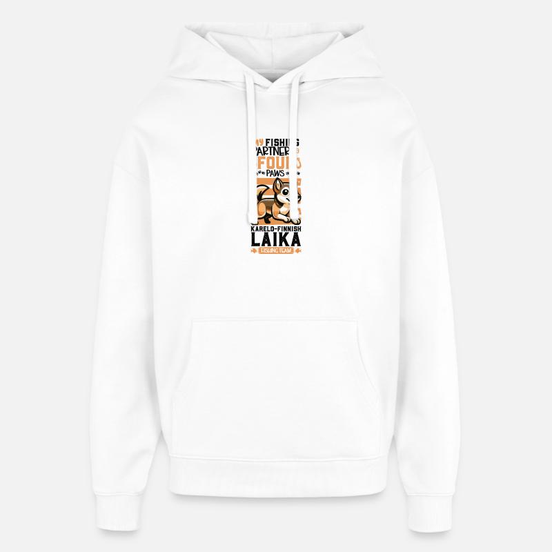 Pêche et laïka karélo-finlandaise - Sweat à capuche unisexe Stanley/Stella Oversized - blanc