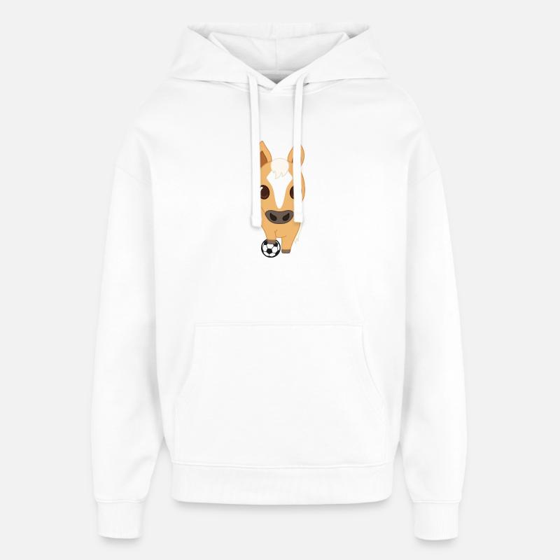 Dessin animé du cheval de football - Sweat à capuche unisexe Stanley/Stella Oversized - blanc