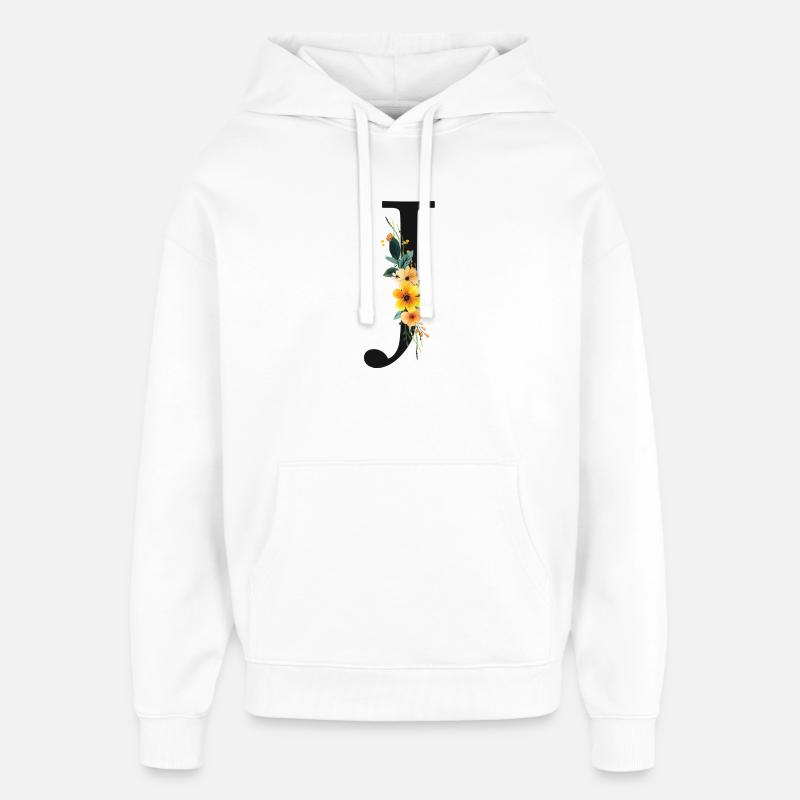 J Monogram, Floral, Personnalisable - Sweat à capuche unisexe Stanley/Stella Oversized - blanc