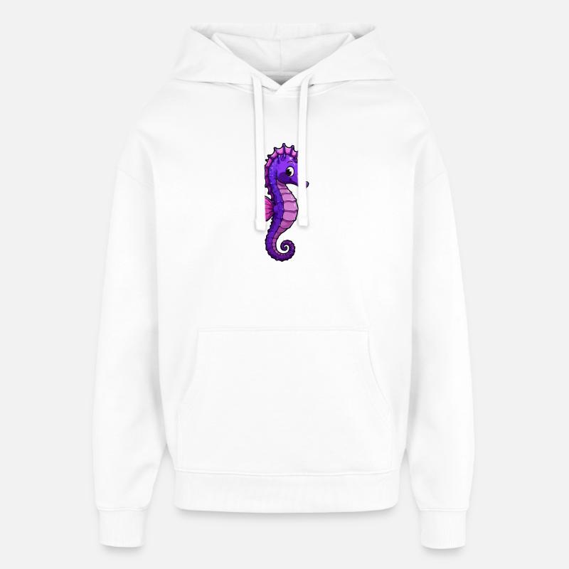 Dessin animé de l’hippocampe violet - Sweat à capuche unisexe Stanley/Stella Oversized - blanc