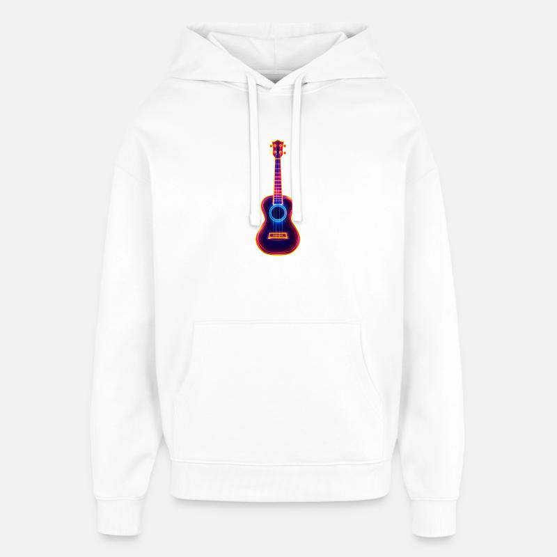 Retro Ukulele Synthwave - Oversized Unisex Hoodie by Stanley/Stella - white