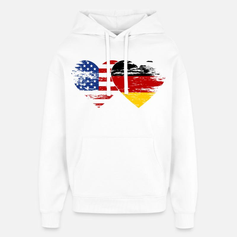 États-Unis, Allemagne, Drapeau, coeur utilisé - Sweat à capuche unisexe Stanley/Stella Oversized - blanc