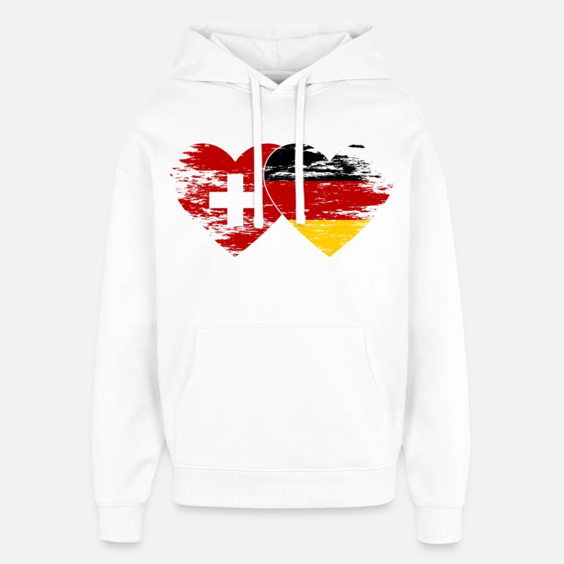 Suisse Allemagne Drapeau utilisé coeur - Sweat à capuche unisexe Stanley/Stella Oversized - blanc