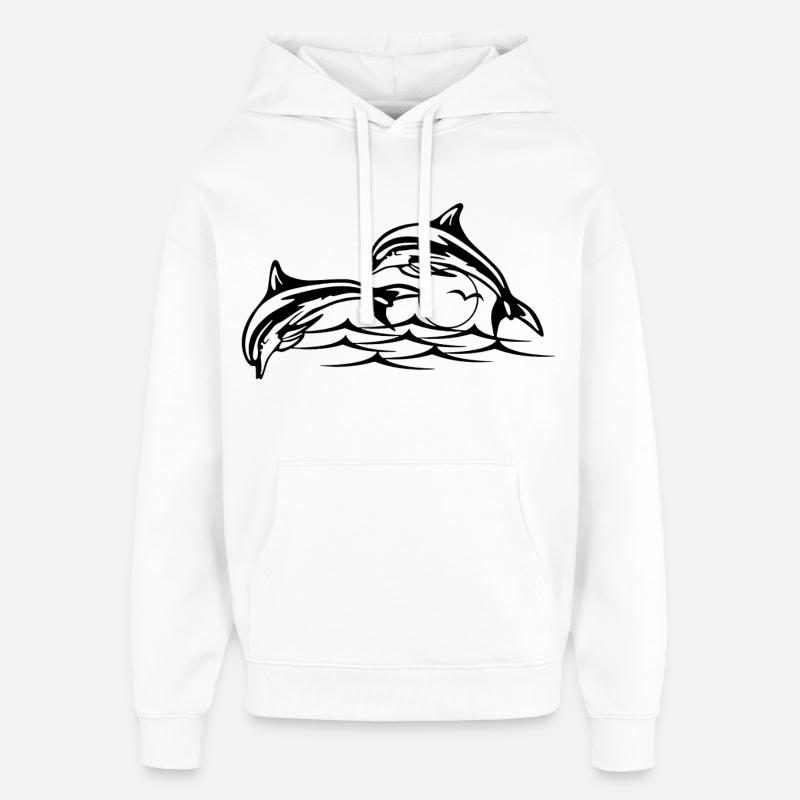 Les dauphins noirs - Sweat à capuche unisexe Stanley/Stella Oversized - blanc