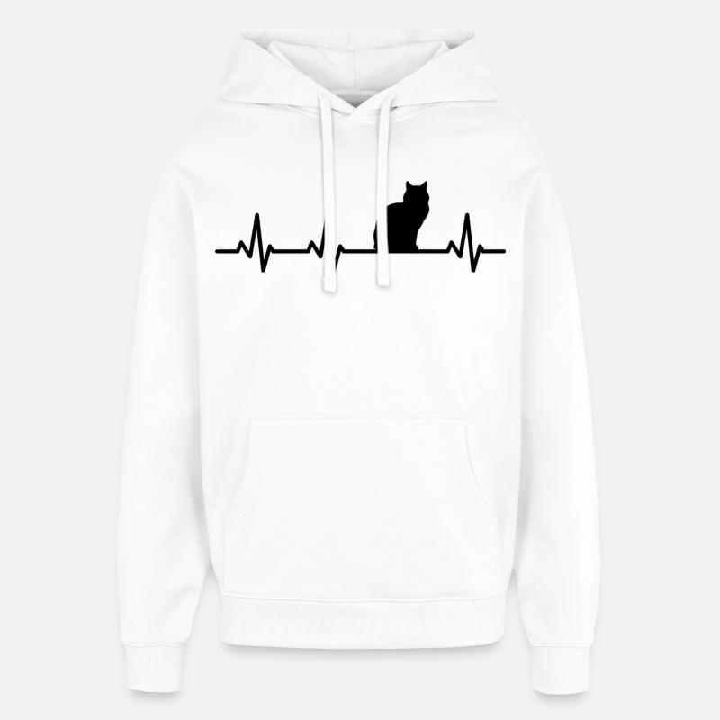 Fréquence cardiaque du chat - Sweat à capuche unisexe Stanley/Stella Oversized - blanc