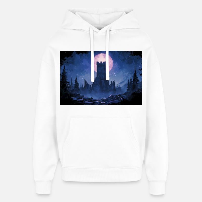 Poster Illustration Paysage médiéval en ruine - Sweat à capuche unisexe Stanley/Stella Oversized - blanc