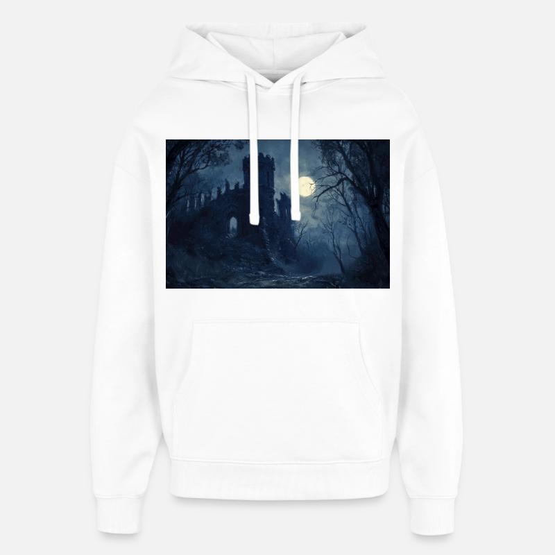 Poster Illustration Paysage médiéval en ruine - Sweat à capuche unisexe Stanley/Stella Oversized - blanc