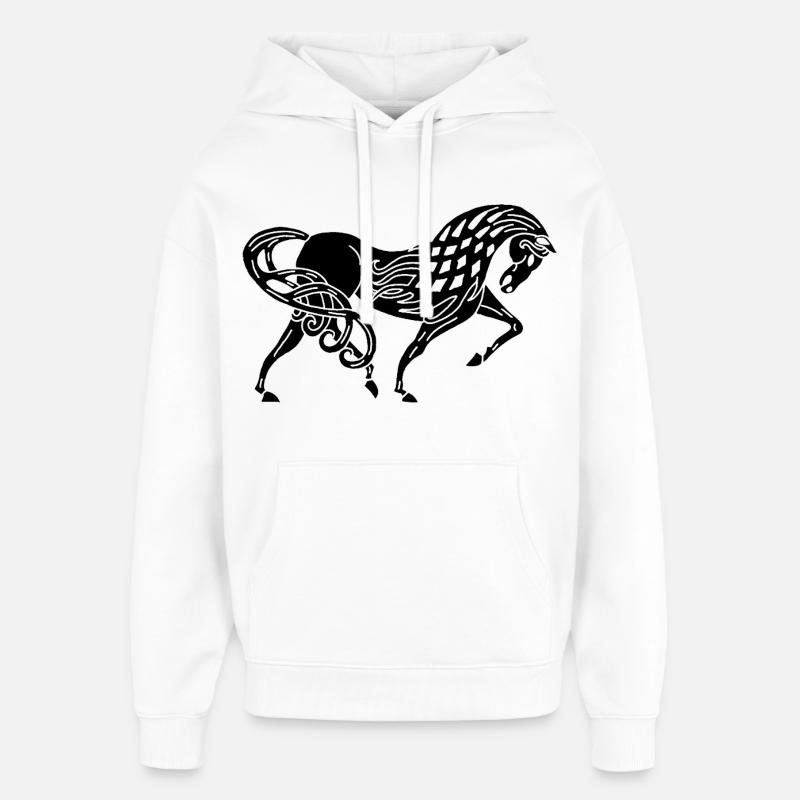 Cheval noir celte - Sweat à capuche unisexe Stanley/Stella Oversized - blanc