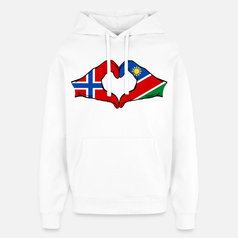 Norwegen_Namibia_Flagge_Hände_Herzform - Sweat à capuche unisexe Stanley/Stella Oversized - blanc