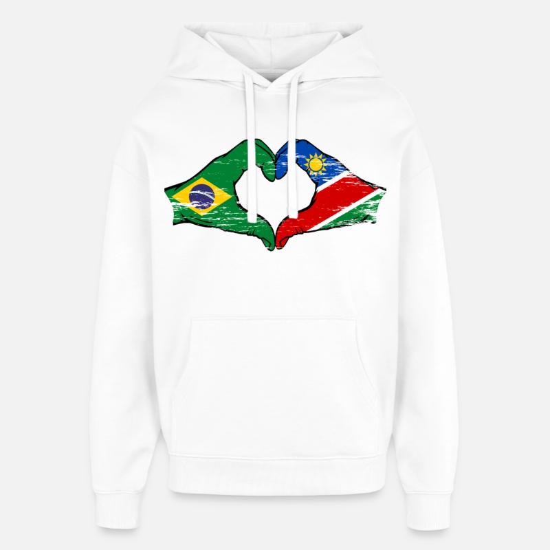 Brazil Namibia Flag Hands Heart Shape - Oversized Unisex Hoodie by Stanley/Stella - white