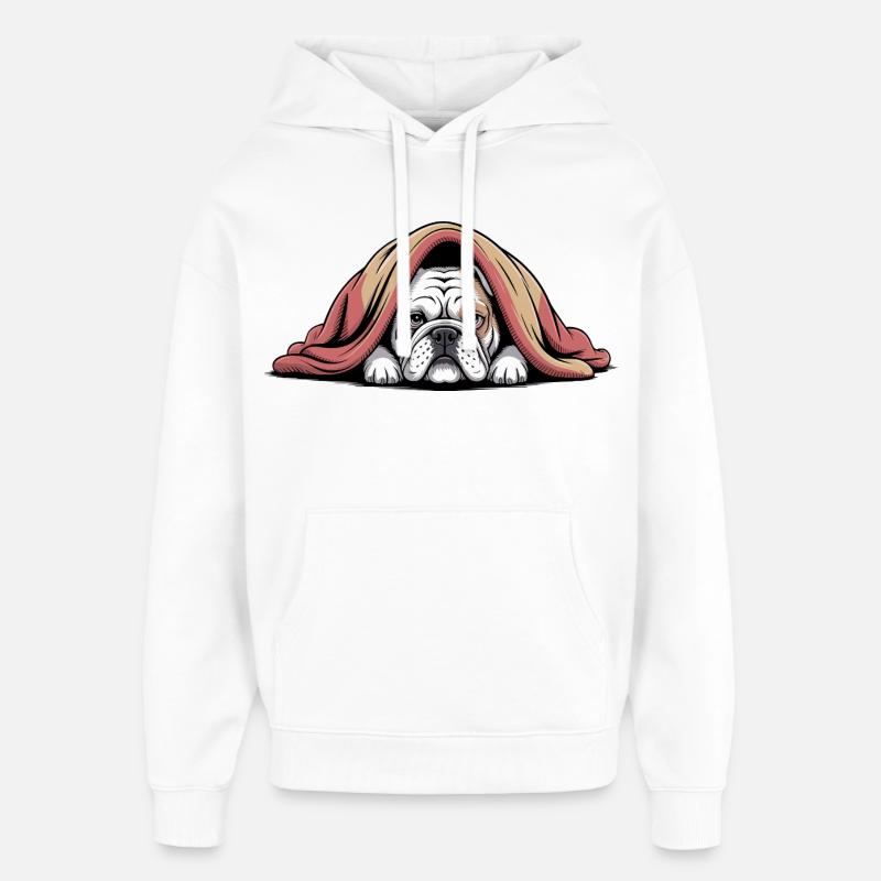 Bouledogue douillet sous couverture - Sweat à capuche unisexe Stanley/Stella Oversized - blanc