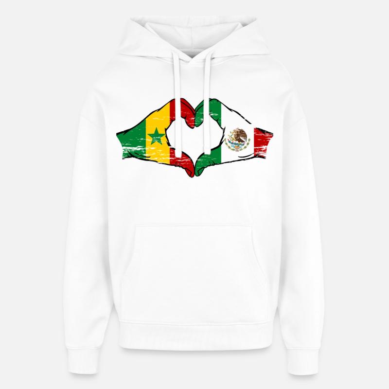 Sénégal Mexique Drapeau Coeur Utilisé - Sweat à capuche unisexe Stanley/Stella Oversized - blanc