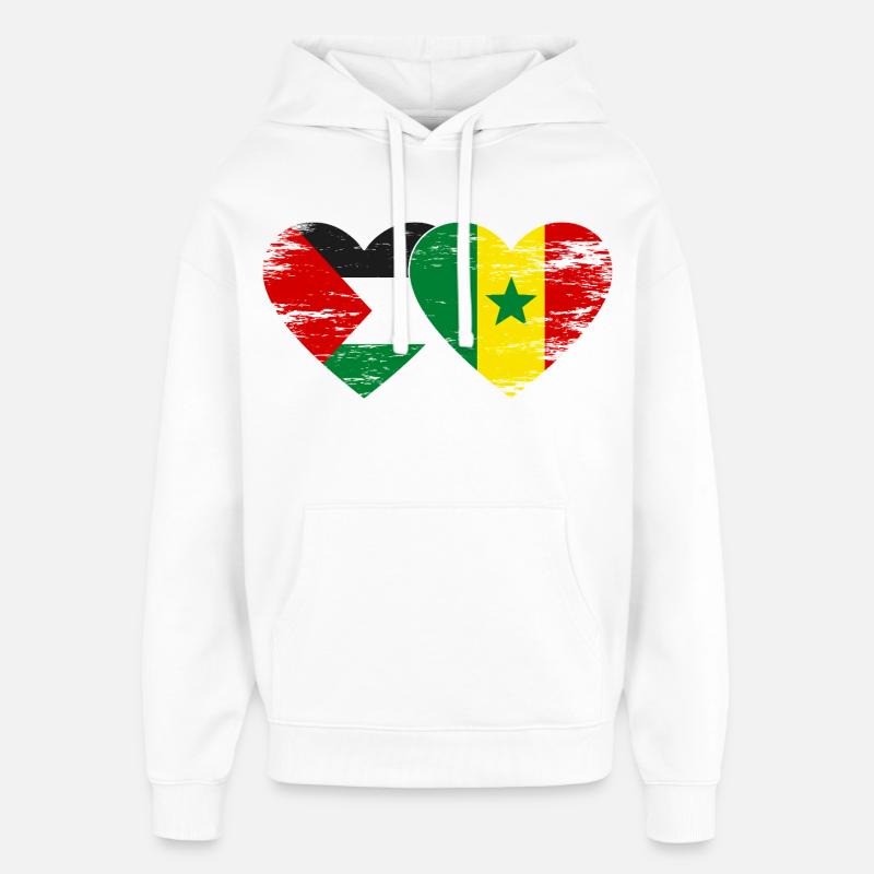 Palestine Sénégal drapeau coeur utilisé - Sweat à capuche unisexe Stanley/Stella Oversized - blanc