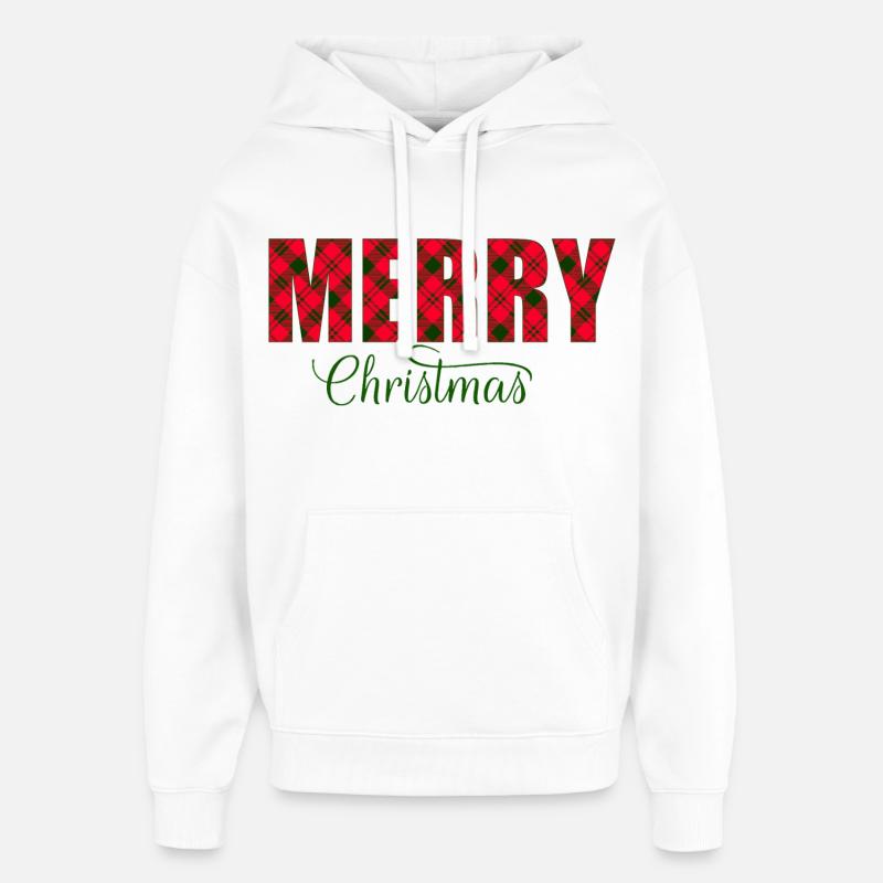Écriture à carreaux de Joyeux Noël - Sweat à capuche unisexe Stanley/Stella Oversized - blanc