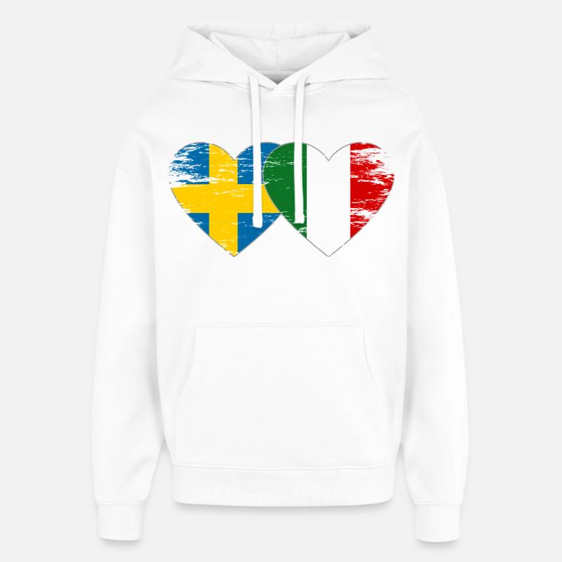 Suède Italie Drapeau Coeur utilisé - Sweat à capuche unisexe Stanley/Stella Oversized - blanc