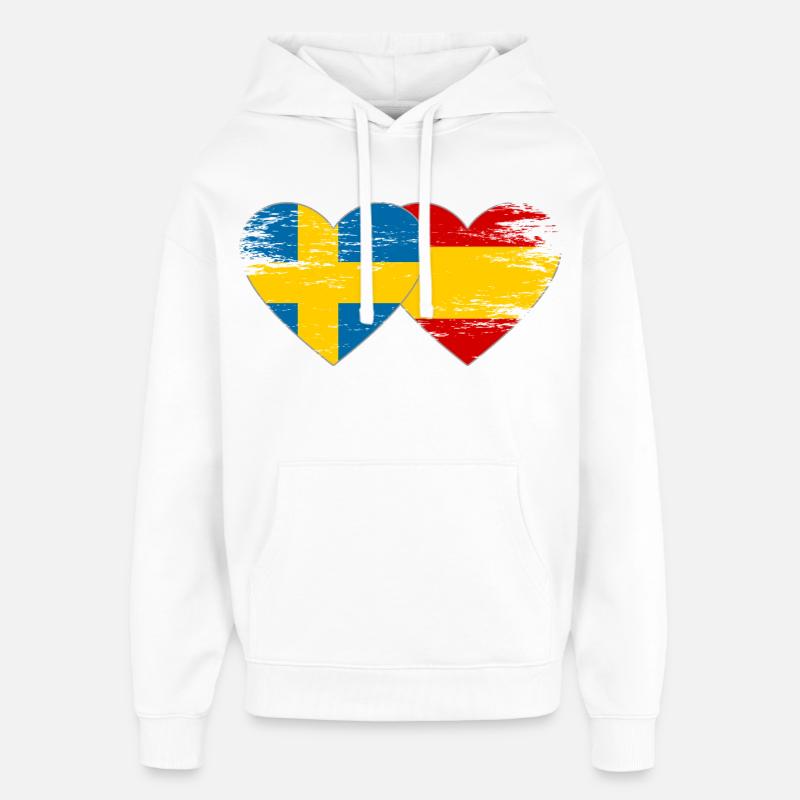 Suède Espagne Drapeau Coeur utilisé - Sweat à capuche unisexe Stanley/Stella Oversized - blanc
