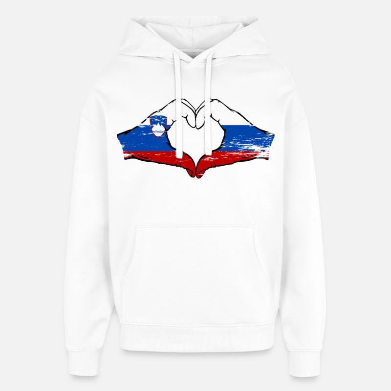 Slovénie Russie Drapeau Coeur - Sweat à capuche unisexe Stanley/Stella Oversized - blanc