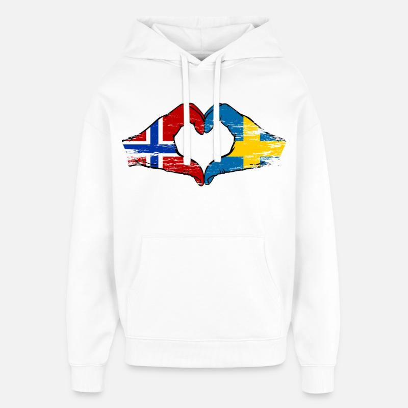 Mains du drapeau Norvégien Suède - Sweat à capuche unisexe Stanley/Stella Oversized - blanc