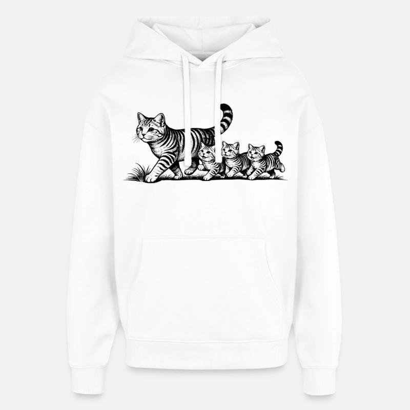 Mère chatte avec 3 chatons noirs - Sweat à capuche unisexe Stanley/Stella Oversized - blanc