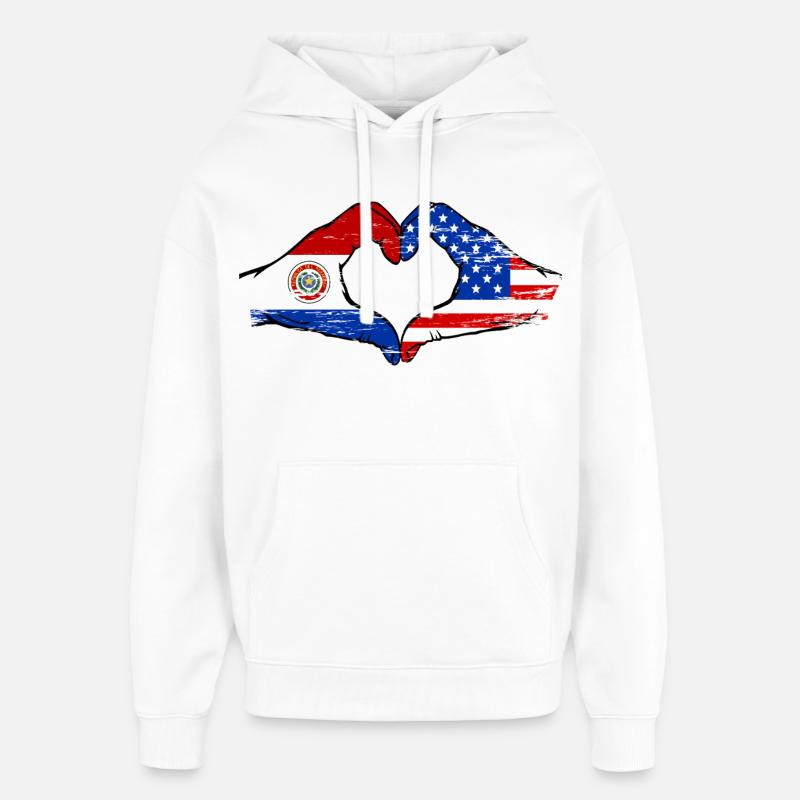 Paraguay USA Flags Heart - Sweat à capuche unisexe Stanley/Stella Oversized - blanc