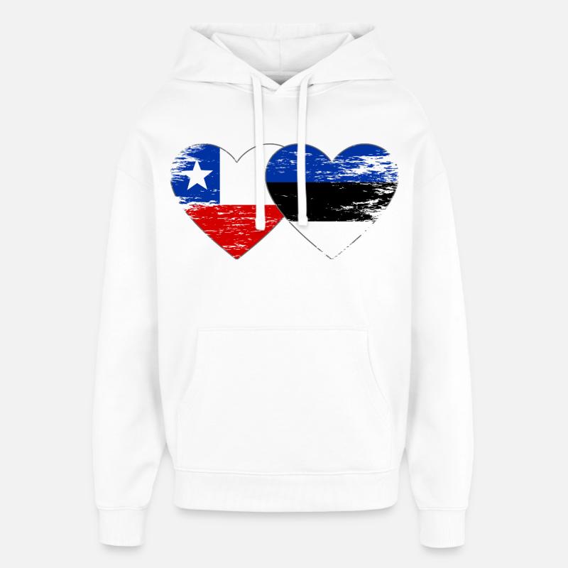 Chile_Litauen_Flagge_Herz_used - Sweat à capuche unisexe Stanley/Stella Oversized - blanc