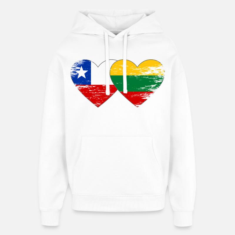 Chile_Estland_Flagge_Herz_used - Sweat à capuche unisexe Stanley/Stella Oversized - blanc