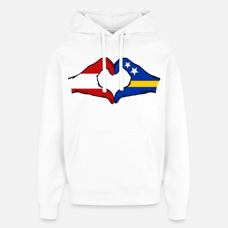 Österreich_Curaçao_Flagge_Haende_Herzform - Sweat à capuche unisexe Stanley/Stella Oversized - blanc