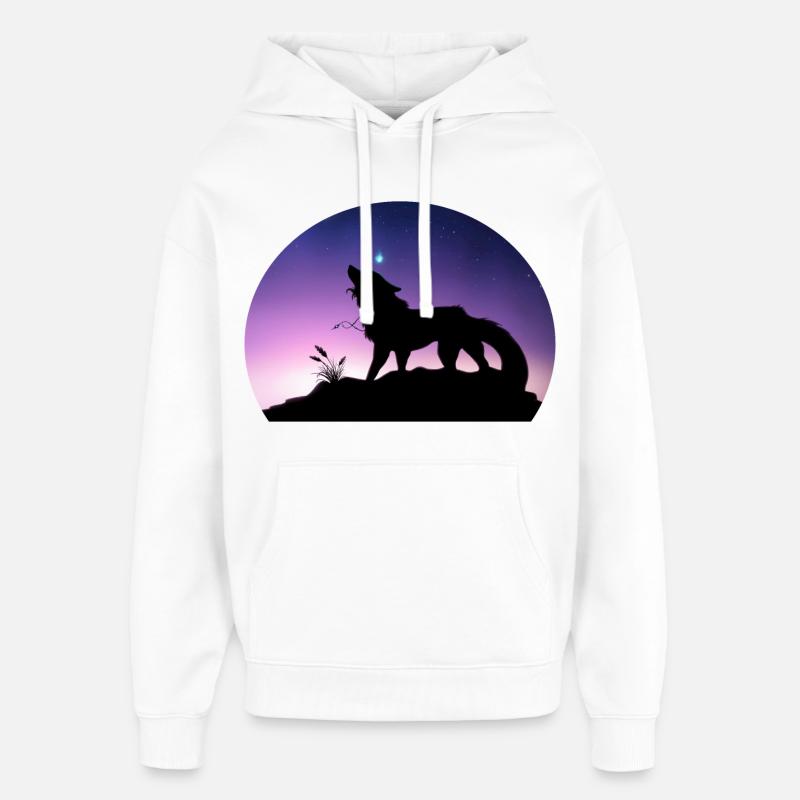 Die Reise eines Sternenwolfs - Silouhette Nocturne - Oversized Unisex Hoodie von Stanley/Stella - Weiß