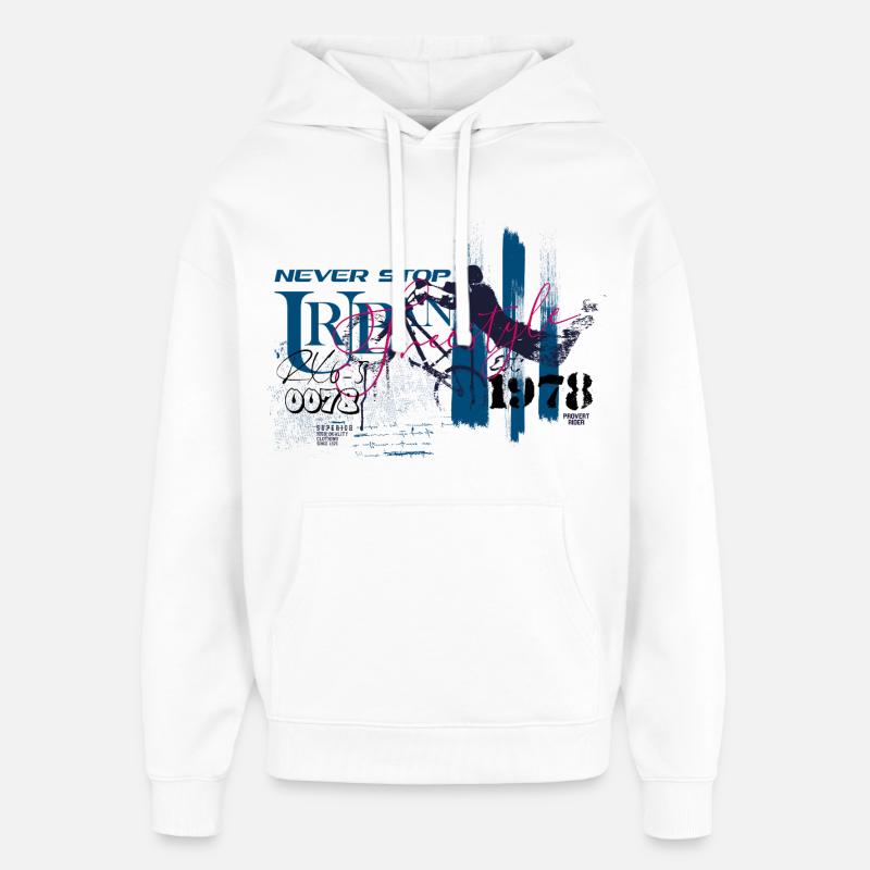 Vélo BMX Freestyle Never Stop Trendstyle - Sweat à capuche unisexe Stanley/Stella Oversized - blanc