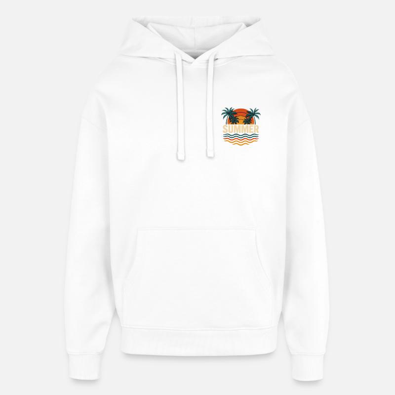 Palmiers d’été coucher de soleil illustration - Sweat à capuche unisexe Stanley/Stella Oversized - blanc