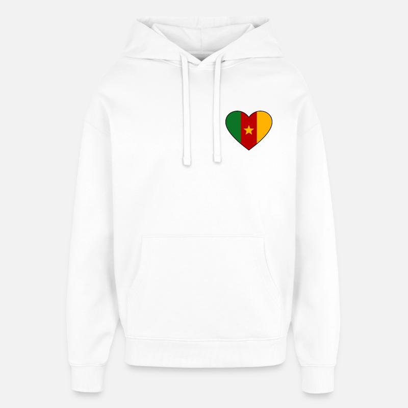 Cœur du drapeau du Cameroun - Sweat à capuche unisexe Stanley/Stella Oversized - blanc
