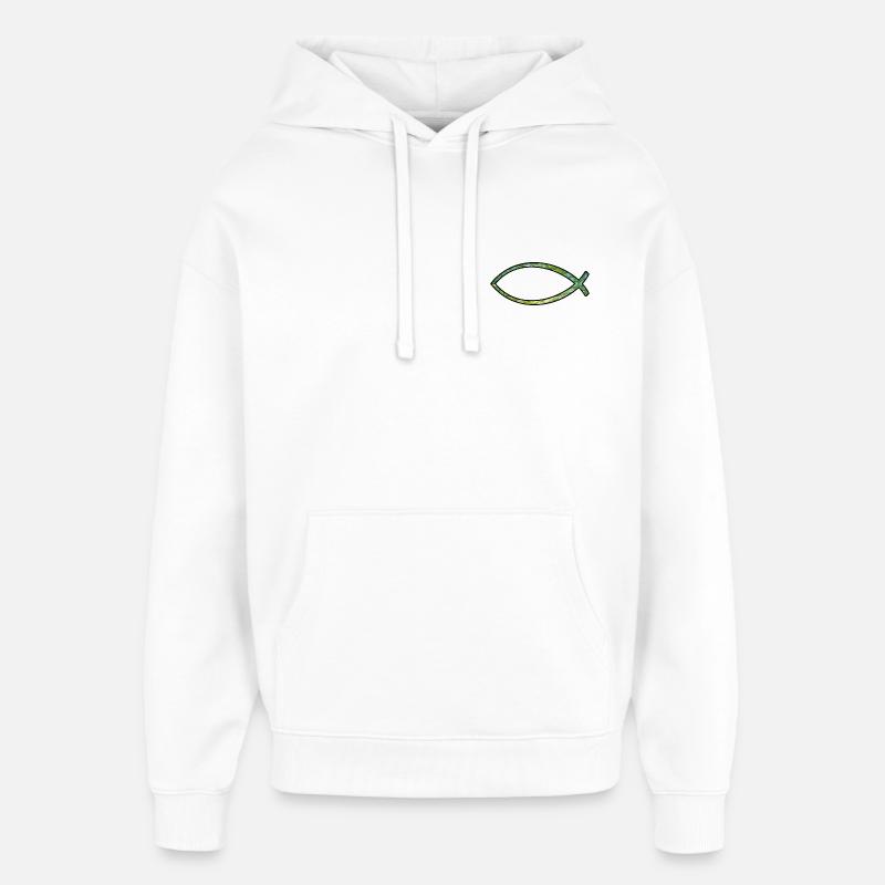 Poisson Ichtus (diamant, vert) - Sweat à capuche unisexe Stanley/Stella Oversized - blanc