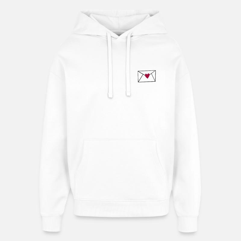 Rødt hjerte på sort - Hættetrøje unisex Stanley/Stella Oversized - hvid