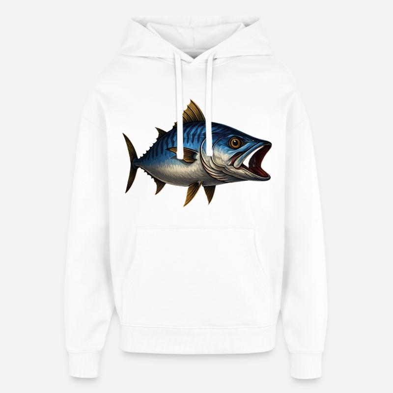 Illustration dynamique de thon rouge - Sweat à capuche unisexe Stanley/Stella Oversized - blanc