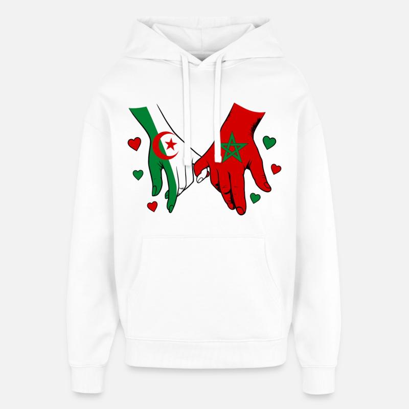 Algérie-Maroc Drapeau main dans la main - Sweat à capuche unisexe Stanley/Stella Oversized - blanc