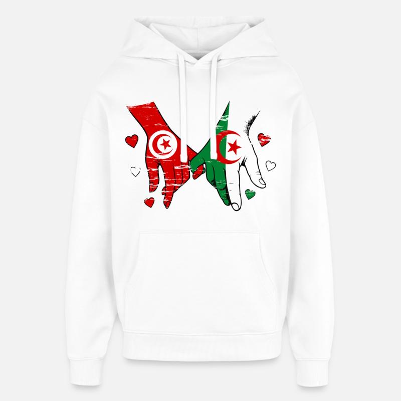 Tunisie-Algérie Drapeau main dans la main - Sweat à capuche unisexe Stanley/Stella Oversized - blanc