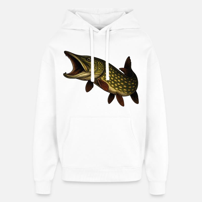 Motif dynamique de brochet - Sweat à capuche unisexe Stanley/Stella Oversized - blanc