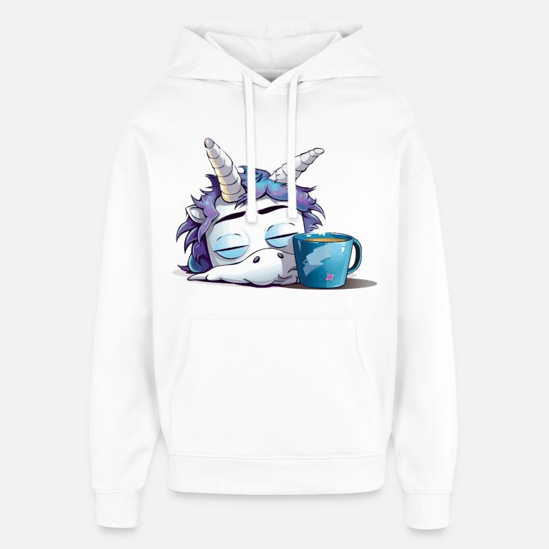 Schlafendes Einhorn und Kaffeebecher - Oversized Unisex Hoodie von Stanley/Stella - Weiß
