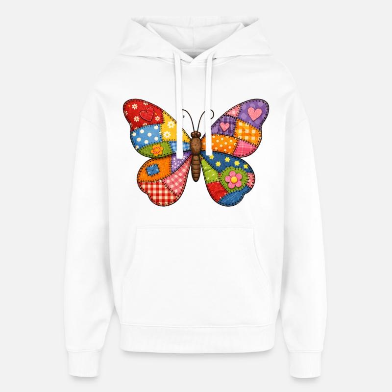Patchwork Butterfly  - Oversized Unisex Hoodie by Stanley/Stella - white