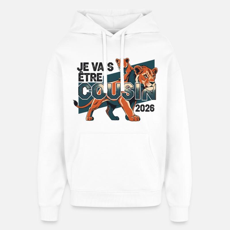 Bientôt Cousin 2026 Cadeau Annonce Naissance - Sweat à capuche unisexe Stanley/Stella Oversized - blanc