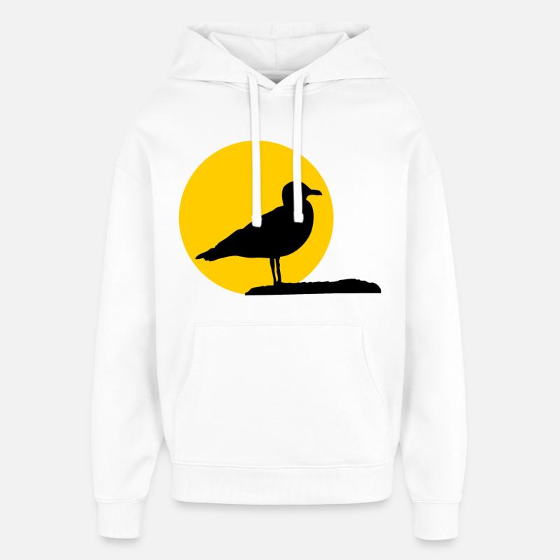 Mouette devant le soleil - Sweat à capuche unisexe Stanley/Stella Oversized - blanc