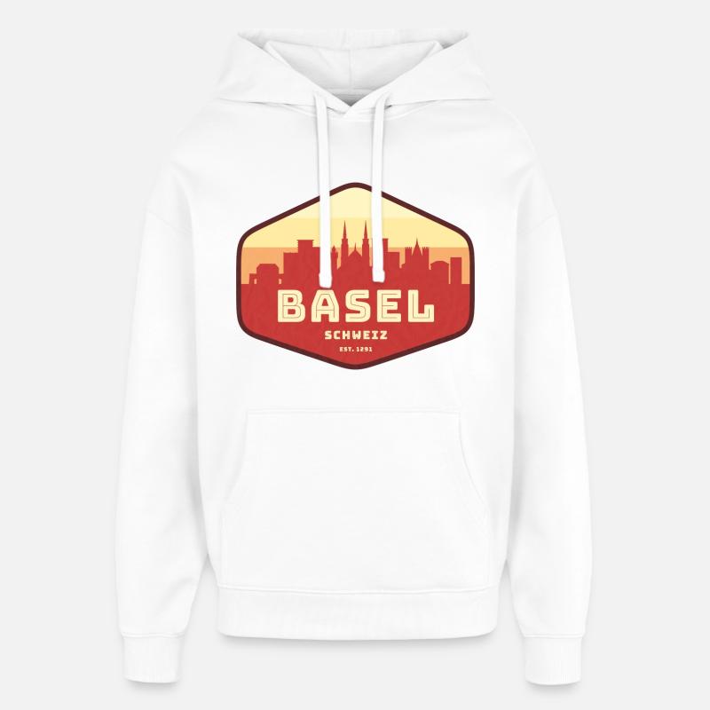 Basel Skyline Retro Abzeichen - Oversized Unisex Hoodie von Stanley/Stella - Weiß