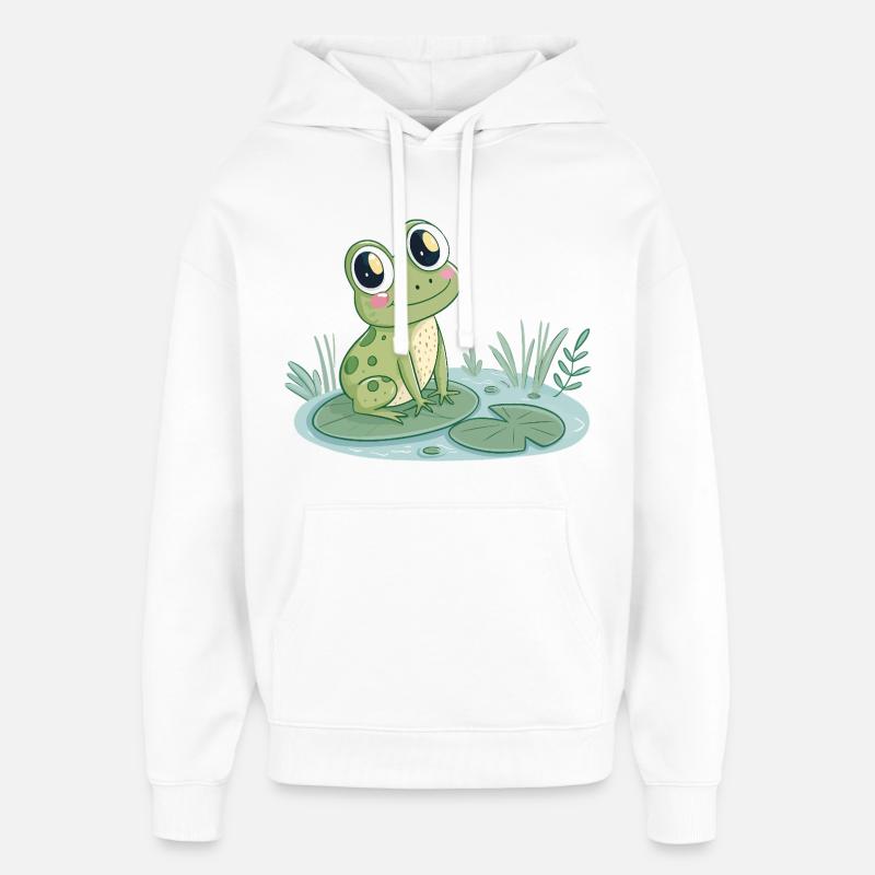 Grenouille mignonne sur nénuphar - Sweat à capuche unisexe Stanley/Stella Oversized - blanc