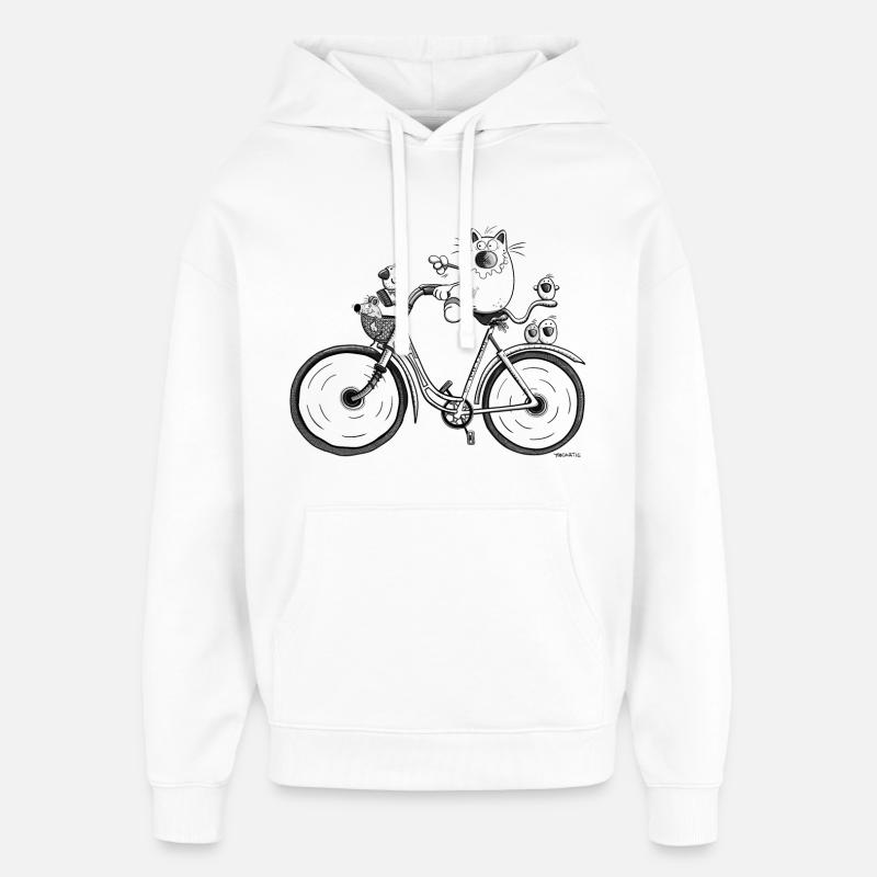 Chat et vélo - Sweat à capuche unisexe Stanley/Stella Oversized - blanc
