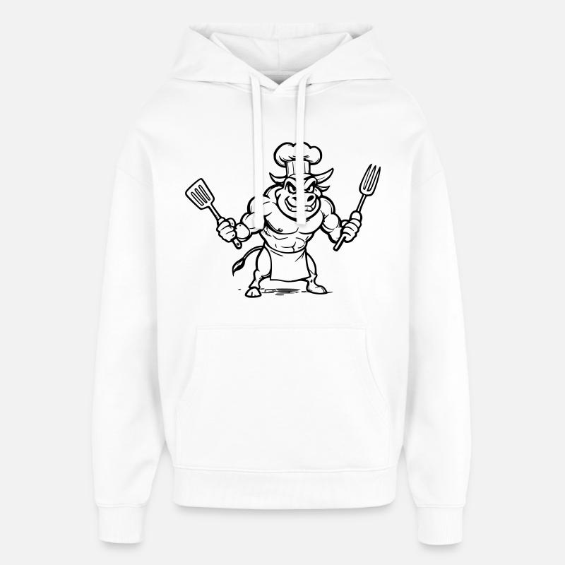 Taureau chef cuisinier  - Sweat à capuche unisexe Stanley/Stella Oversized - blanc