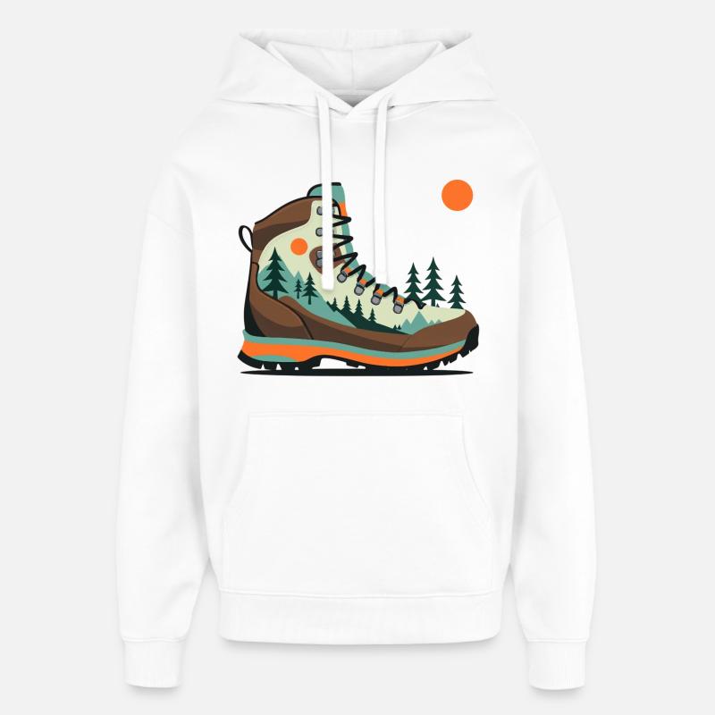 Motif paysager de chaussures de randonnée - Sweat à capuche unisexe Stanley/Stella Oversized - blanc