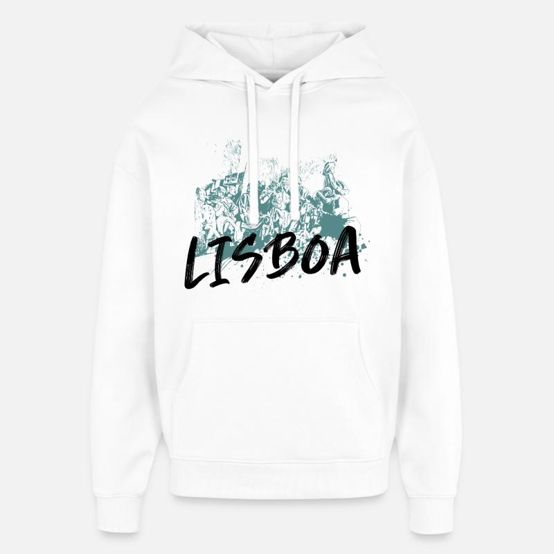 Monument Découvertes Lisbonne illustration bleue - Sweat à capuche unisexe Stanley/Stella Oversized - blanc