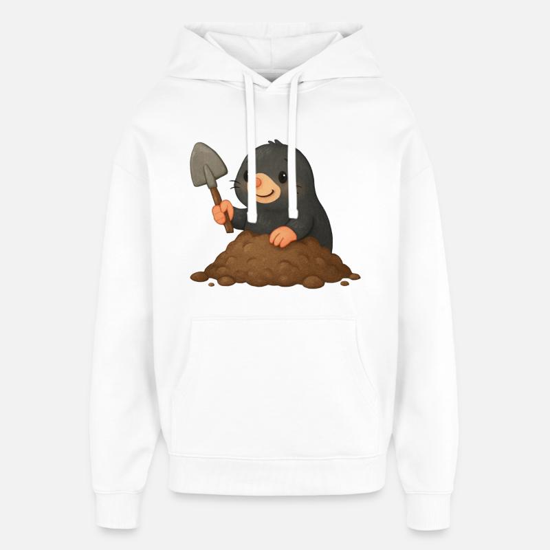 Taupe mignonne avec pelle - Sweat à capuche unisexe Stanley/Stella Oversized - blanc