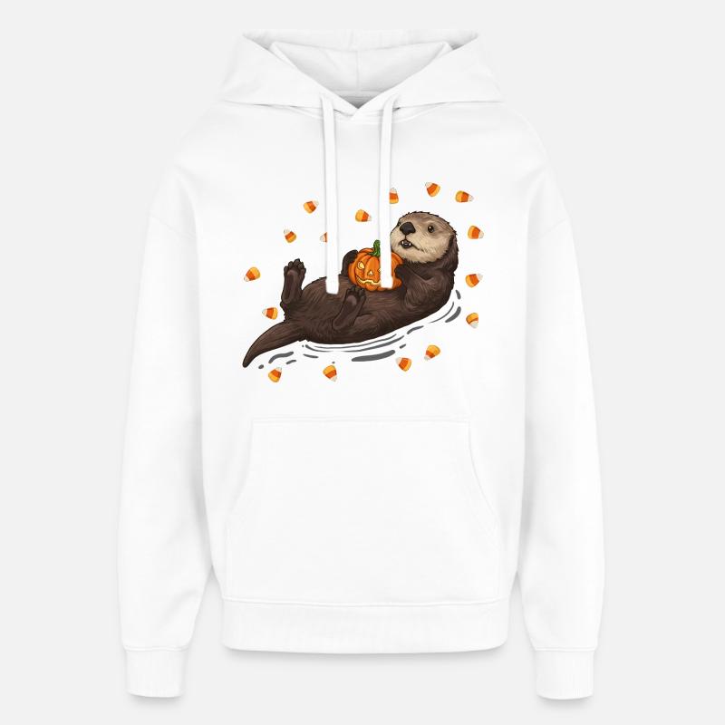 Loutre joueuse avec citrouille - Sweat à capuche unisexe Stanley/Stella Oversized - blanc
