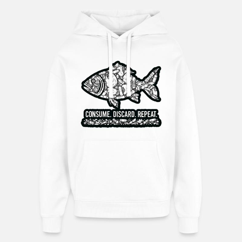 Poisson Déchets: Consomme Jette Répète - Sweat à capuche unisexe Stanley/Stella Oversized - blanc